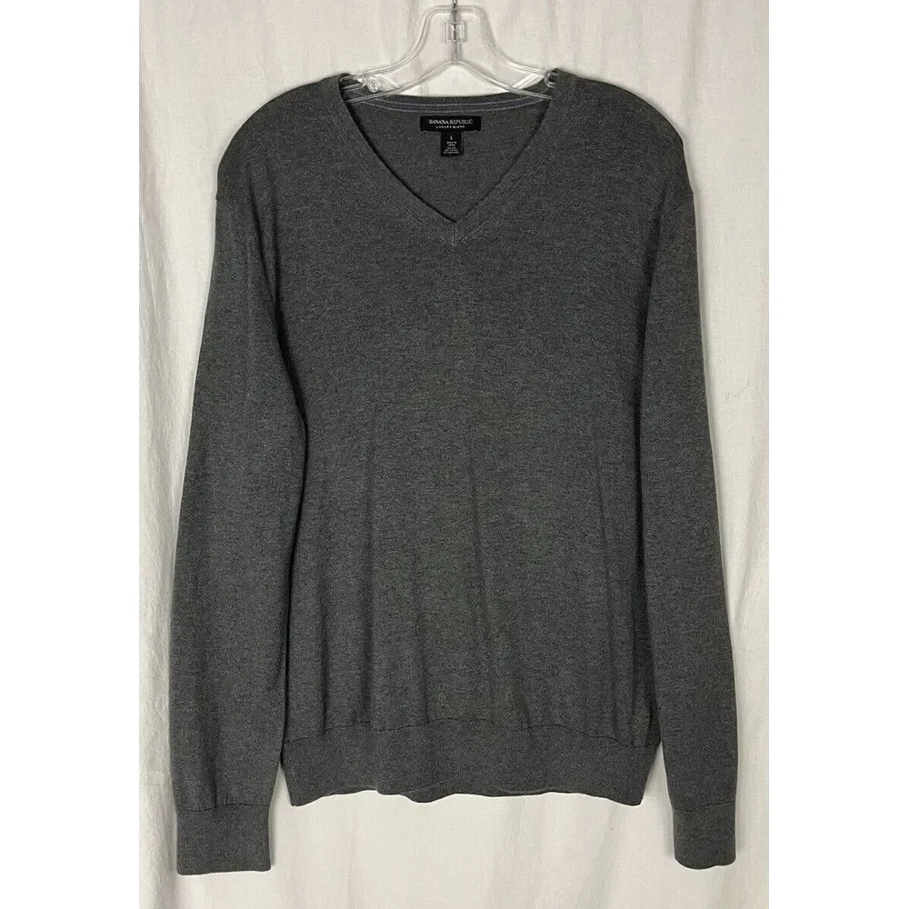 Mens Banana‎ Republic Luxury Blend Silk Knit Lightweight Sweater Gray Size L